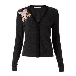 Diane von Furstenberg Charcoal Grey Temira Embellished Wool & Cashmere Cardigan